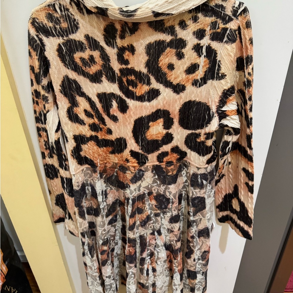 Origami Beige Leopard Print Lace Panel Dress - Picture 2 of 6